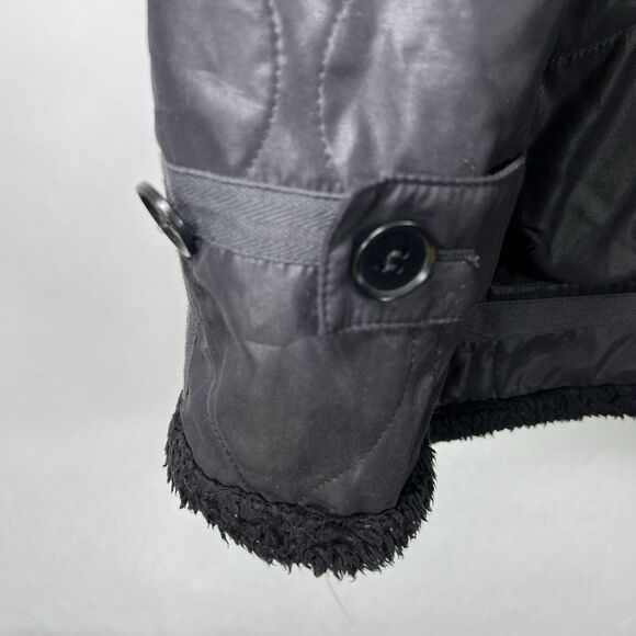 BCBG MAXAZRIA Barrett Quilted Full Zip Jacket Womens Large Black Faux Fur Hood - Picture 4 of 14